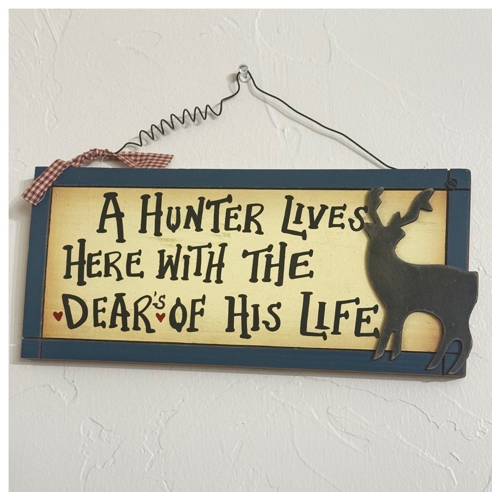 Rustic Wood Hunter Lives Here With The Dear's Of His Life Wall Sign Deer Plaque